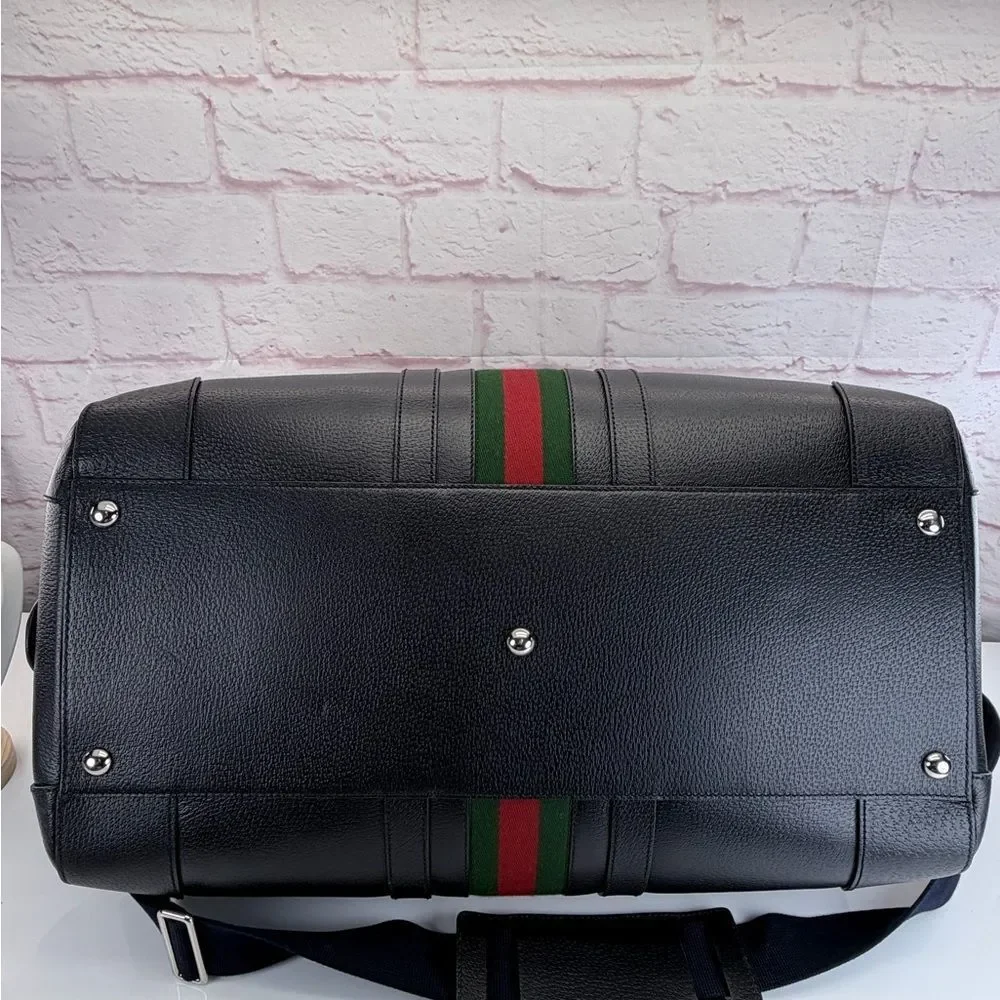 Gucci Navy Blue Savoy Web Stripe Duffle Travel Bag